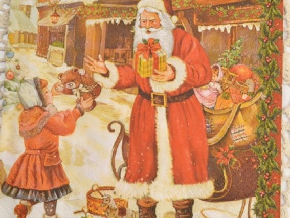 Декупажная салфетка №48 Дед Мороз и дети