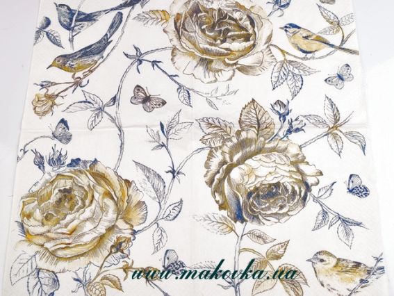 Декупажная салфетка №54 Птички среди роз Декупажная салфетка №54 Птички среди роз
