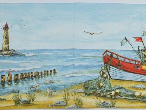 Декупажная салфетка №61 Море, маяк и катерок Декупажная салфетка №61 Море, маяк и катерок