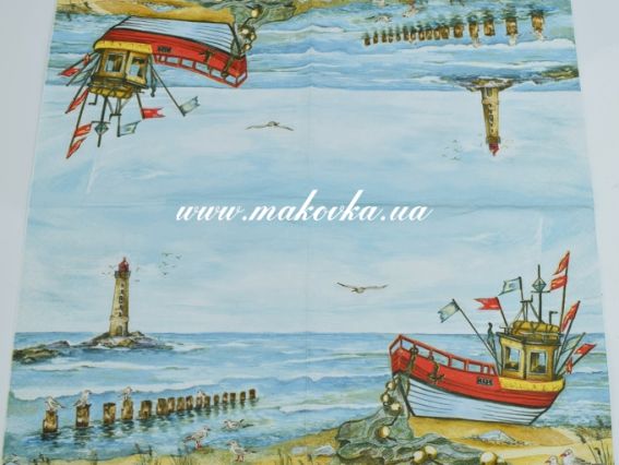 Салфетка для декупажа №61 Море, маяк и катерок