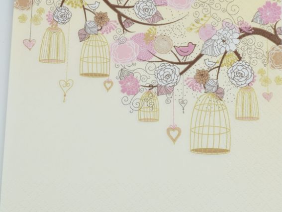 Декупажная салфетка №63 Птички, цветы и клетки, кремовая Декупажная салфетка №63 Птички, цветы и клетки, кремовая