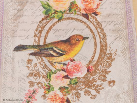 Декупажная салфетка №87 Птица, рамка, розы, 1 шт Декупажная салфетка №87 Птица, рамка, розы, 1 шт