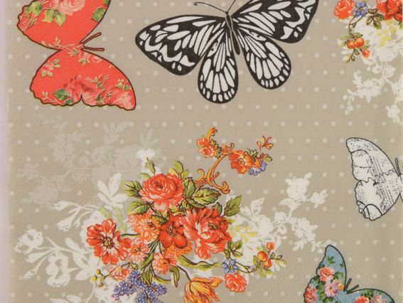 Декупажная салфетка №89 Бабочки, серая, 1 шт Декупажная салфетка №89 Бабочки, серая, 1 шт