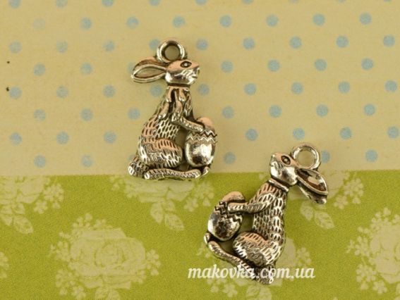 Біжутерна металева підвіска Кролик великодній 10х18мм античне срібло