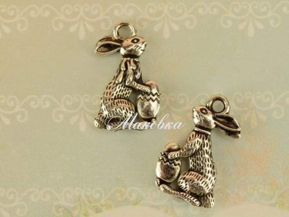 Подвеска Кролик пасхальный, 10х18мм античное серебро 1 шт