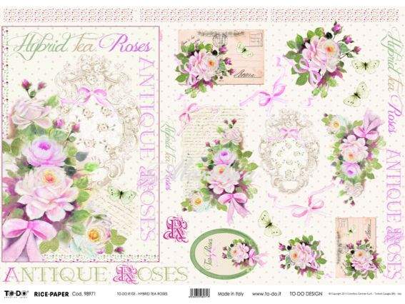 Рисовая бумага для декупажа Чайные розы, 35х50 см, TO DO 98971