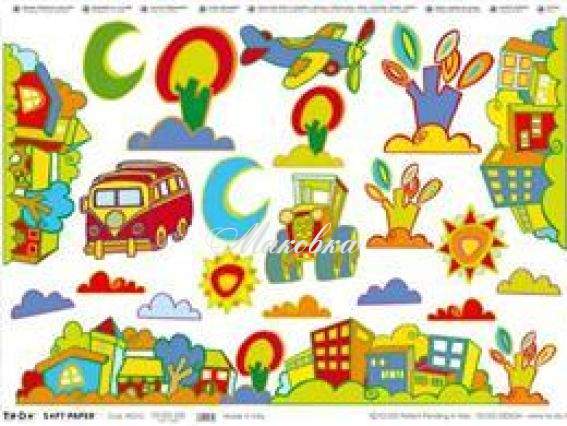 Декупажная карта Детский мотив деревья, домики, машинки, 50х70см, TO DO