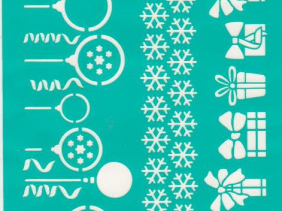 Трафарет самоклеющийся Снежинки шары подарки, серия С новым годом, 13х20 см, №3009 Трафарет самоклеющийся Снежинки шары подарки, серия С новым годом, 13х20 см, №3009