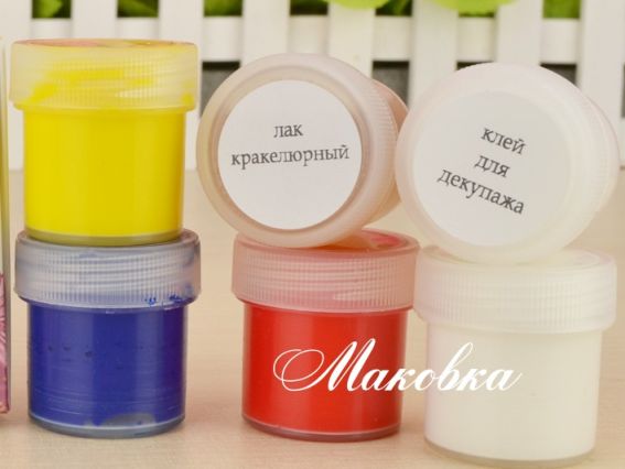 Набір для декупажу: акрилові фарби 4х20 мл, кракелюрний лак і клей, Decola