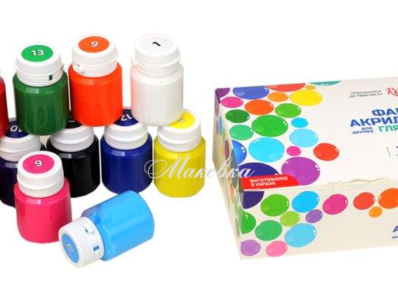 Набір акрилових фарб 12 кольорів по 20 мл, глянсові, Rosa Talent Набір акрилових фарб 12 кольорів по 20 мл, глянсові, Rosa Talent