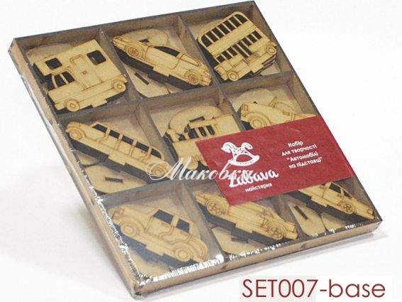 Набор заготовок Автомобили на подставке, SET007-base, 27 шт, МДФ, ТМ Zabava Набор заготовок Автомобили на подставке, SET007-base, 27 шт, МДФ, ТМ Zabava