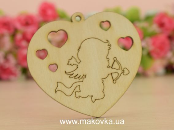 Заготовка фигурка Сердечко №9 с купидоном,  WOODSET023WB, фанера, 1 шт Заготовка фигурка Сердечко №9 с купидоном,  WOODSET023WB, фанера, 1 шт