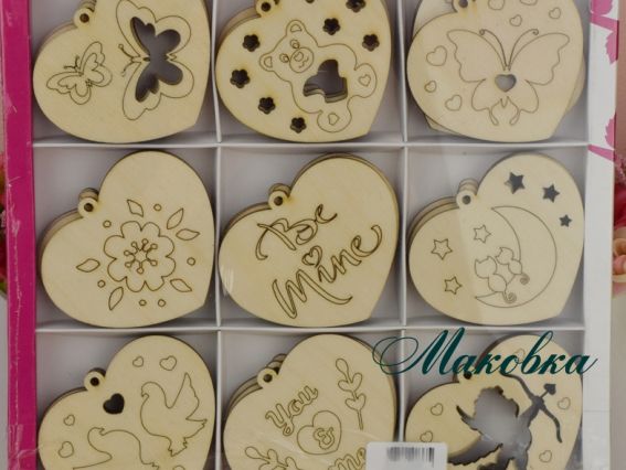 Набор заготовок Веселые сердечки (подвесные), WOODSET023-hang, 27 шт, Фанера, ТМ Zabava Набор заготовок Веселые сердечки (подвесные), WOODSET023-hang, 27 шт, Фанера, ТМ Zabava