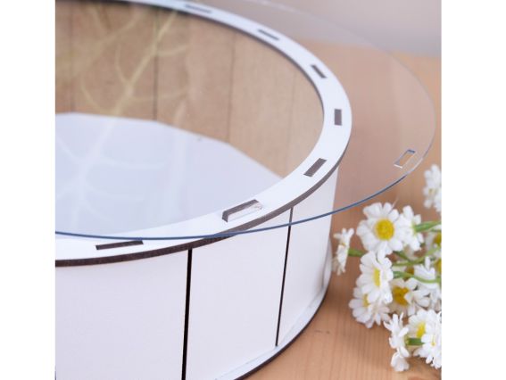 Коробка скринька подарункова під декорування Кругла біла, Прозора кришка 20см, 5801-1