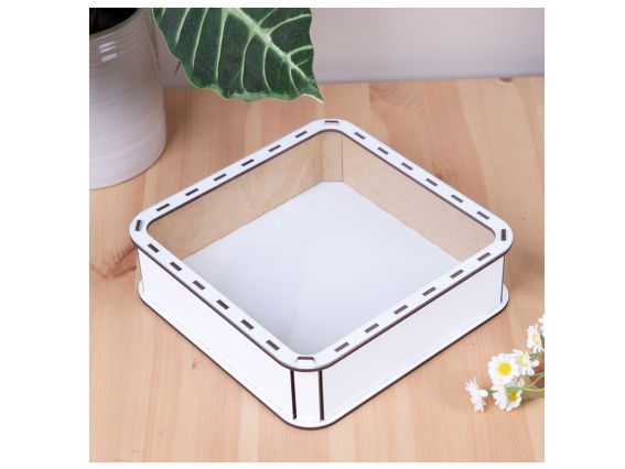 Коробка Квадратна біла з Прозорою кришкою 20см, 5807-1