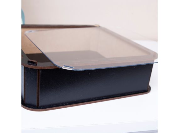 Коробка скринька подарункова під декорування Квадратна чорна , Прозора кришка 20см,  5807-2