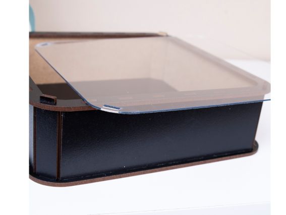 Коробка скринька подарункова під декорування Квадратна чорна , Прозора кришка 24см, 5808-2