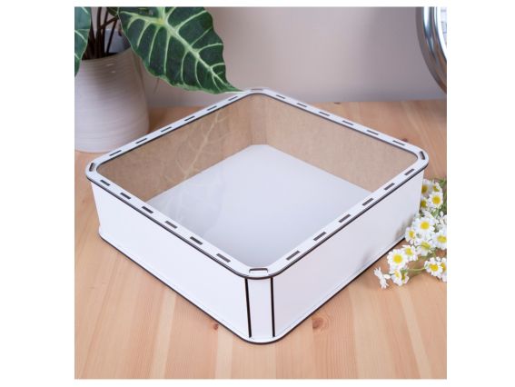 Коробка Квадратная белая с Прозрачной крышкой 27 см, 5809-1