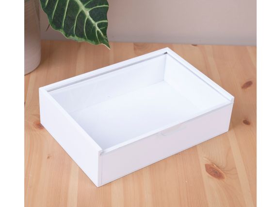 Коробка Прямокутна біла з Прозорою кришкою 23см, 7084-1 Коробка Прямокутна біла з Прозорою кришкою 23см, 7084-1