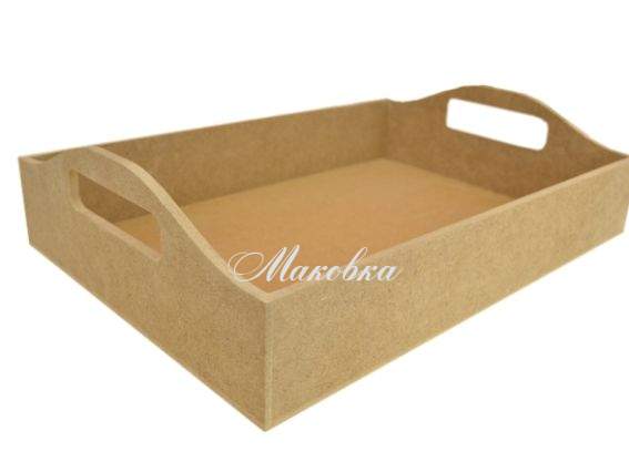 Піднос під декупаж, прямокутний з бортиком і ручками, МДФ 25,5х36,5х6,5 см Піднос під декупаж, прямокутний з бортиком і ручками, МДФ 25,5х36,5х6,5 см