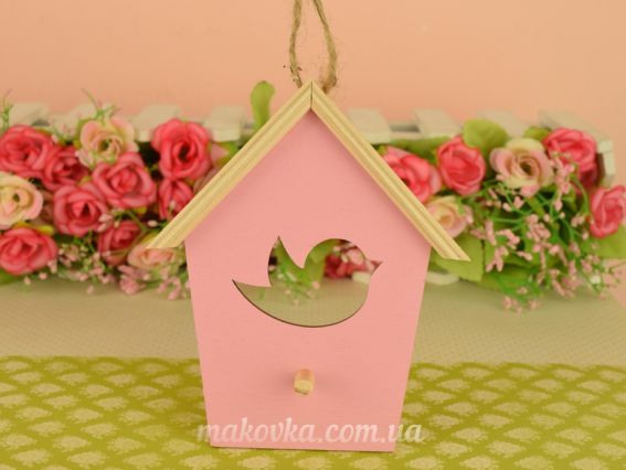 Скворечник с отверстием - птичкой, Розовый плоский, 1 шт  Скворечник с отверстием - птичкой, Розовый плоский, 1 шт 