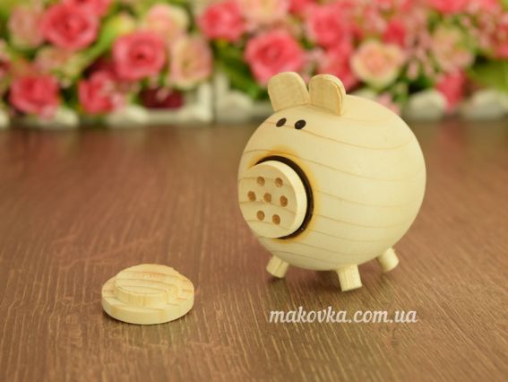 Солонка Свинка 7х6,5см, заготовка для декорирования из дерева Солонка Свинка 7х6,5см, заготовка для декорирования из дерева
