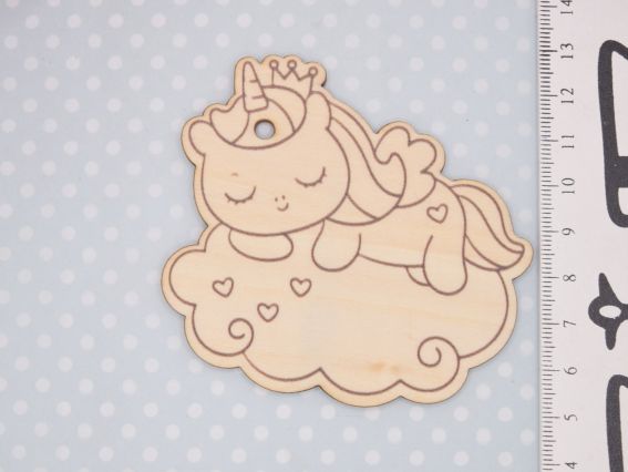 Основа для декорирования фигурка плоская Единорог, спящий на облаке, фанера, 8*7,4 см,