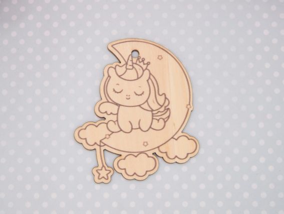 Заготовка фігурка плоска Одноріг на місяці, фанера