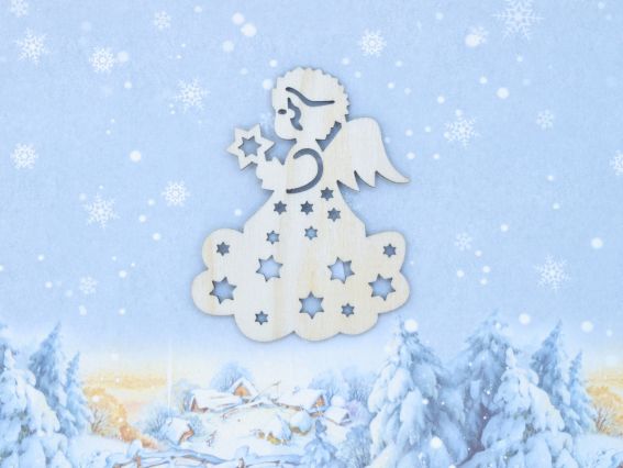 Заготовка фігурка плоска Янголятко на хмарці у зірках 3031, фанера Заготовка фігурка плоска Янголятко на хмарці у зірках 3031, фанера