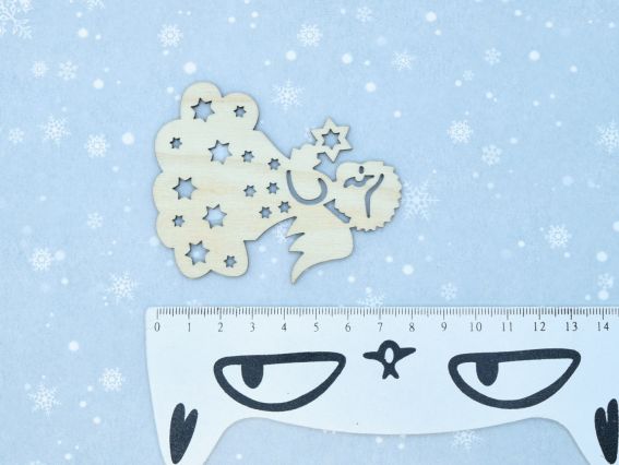 Основа для декорування фігурка плоска Янголятко на хмарці у зірках, фанера, 8*6,5  см,  