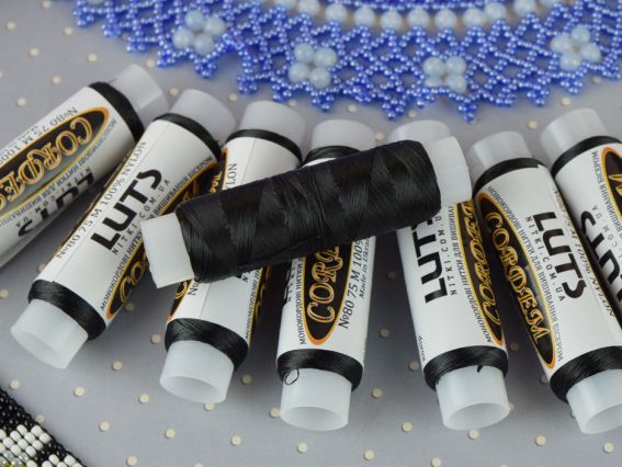 Нитки для гердан CORDEM 80, 75м, колір 00003 чорний LUTS