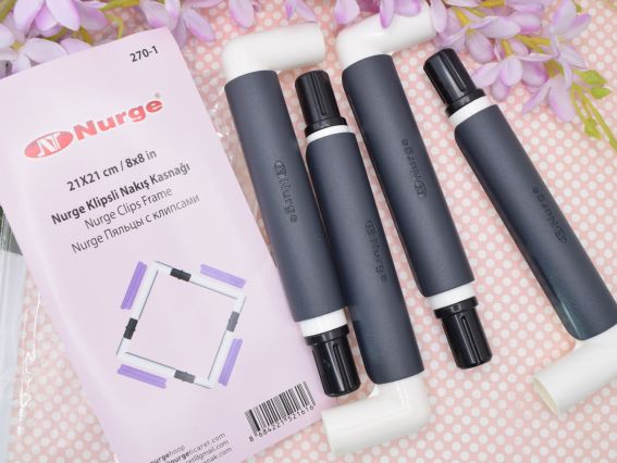 П'яльці для вишивання прямокутні із кліпсами 270-1 чорні Nurge пластикові 21х21 см