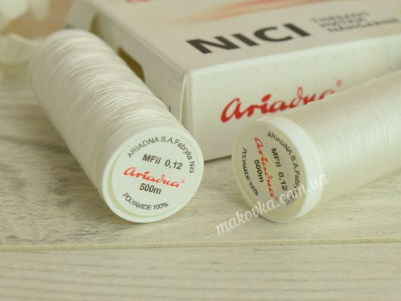 Мононитка для бисероплетения и вышивания Ariadna MFil 0.12 белая полупрозрачная