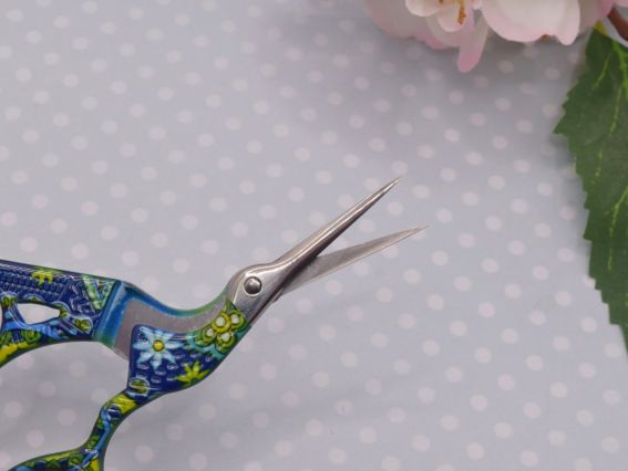 Ножницы для обрезки ниток  Цапельки с рисунком сине-зеленые, длина 9,4 см,