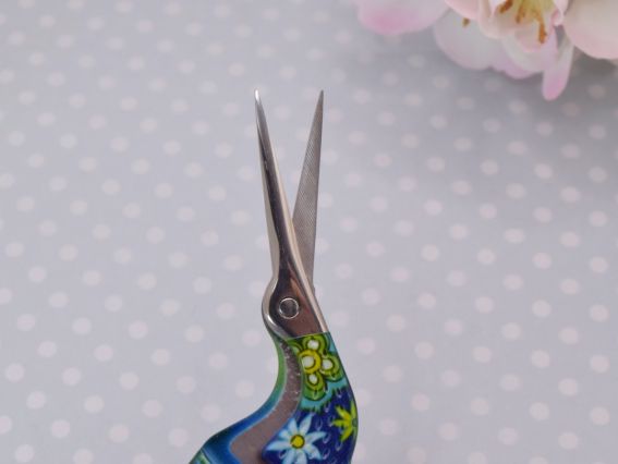 Ножницы для обрезки ниток  Цапельки с рисунком сине-зеленые, длина 9,4 см,
