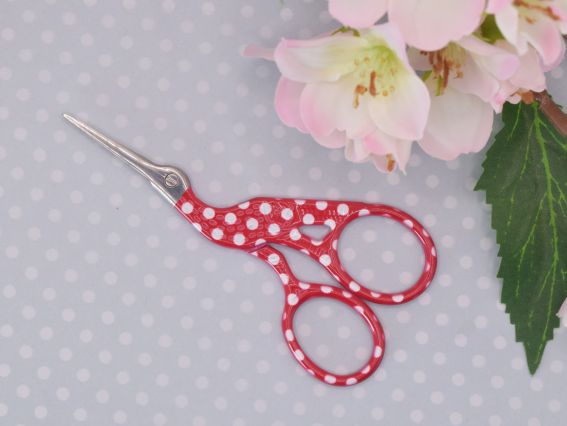 Ножницы Цапельки с рисунком Красно-малиновые в белый горошек 9,4 см,