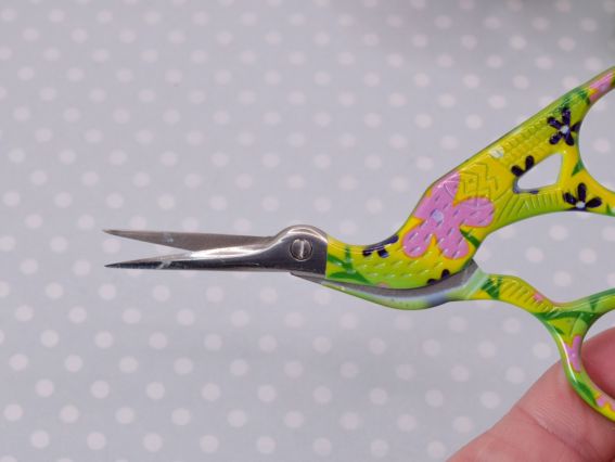 Ножницы для обрезки ниток  Цапельки с рисунком салатово-жёлто-розовые, длина 9,4 см,