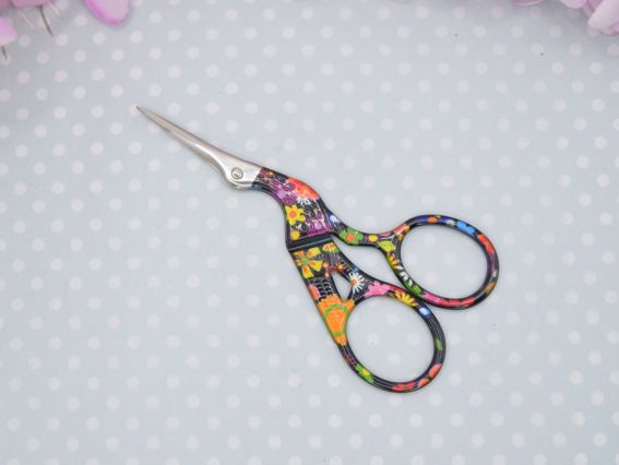 Ножиці Чапельки з квітковим малюнком чорні 9,4 см,  Ножиці Чапельки з квітковим малюнком чорні 9,4 см, 