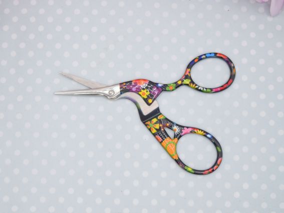 Ножиці для обрізки ниток Чапельки з квітковим малюнком чорні, довжина 9,4 см, 