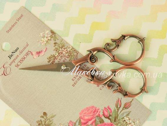 Ножиці FEIBO F108 для рукоділля 11см з ажурними ручками, кольору античної міді Ножиці FEIBO F108 для рукоділля 11см з ажурними ручками, кольору античної міді