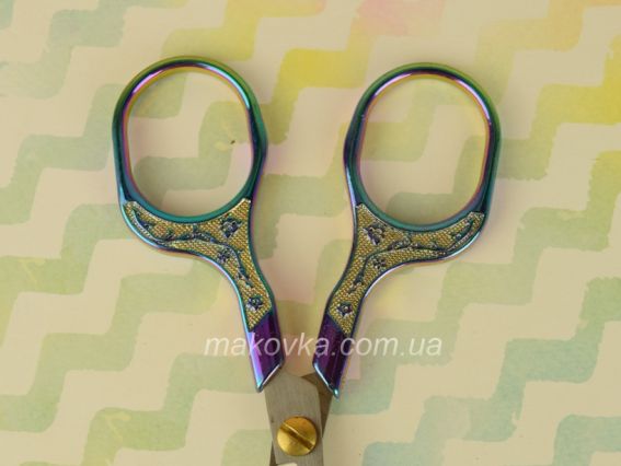 Ножиці для рукоділля 12,5см FEIBO F212  квітковий рельєф, колір меланж Lintaizuo