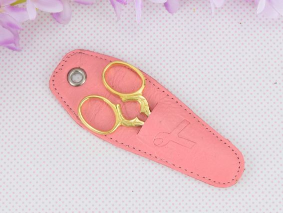 Ножницы для обрезки ниток острые 9 см с позолоченными ручками, в кожаном чехле, М248G Tamsco