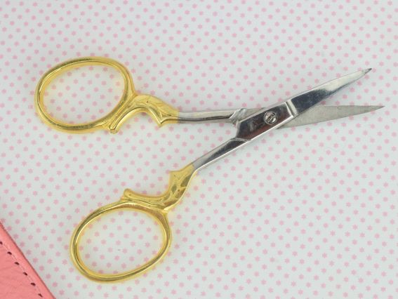 Ножницы для обрезки ниток острые 9 см с позолоченными ручками, в кожаном чехле, М248G Tamsco