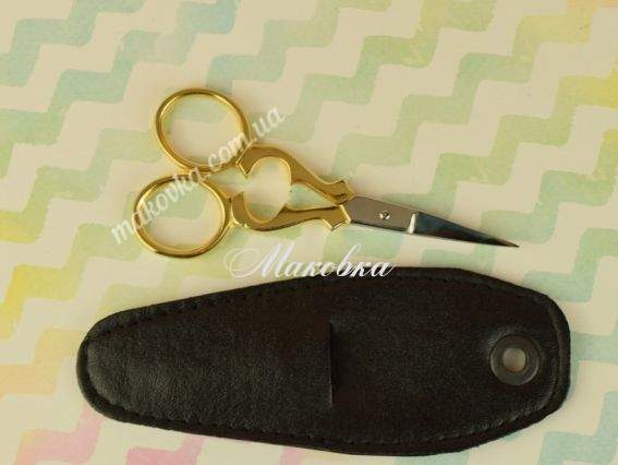 Ножиці Tamsco для рукоділля 9см ПОЗОЛОЧЕНІ, в шкіряному чохлі, М257 Ножиці Tamsco для рукоділля 9см ПОЗОЛОЧЕНІ, в шкіряному чохлі, М257