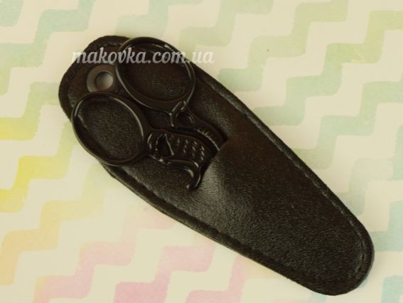 Ножиці для обрізки ниток гострі 9см з чорними ручками, в шкіряному чохлі, М270 Tamsco