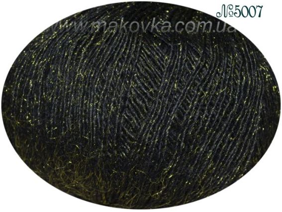 Christmas Yarn GAZZAL пряжа 5007 черная с зеленым блестящим ворсом