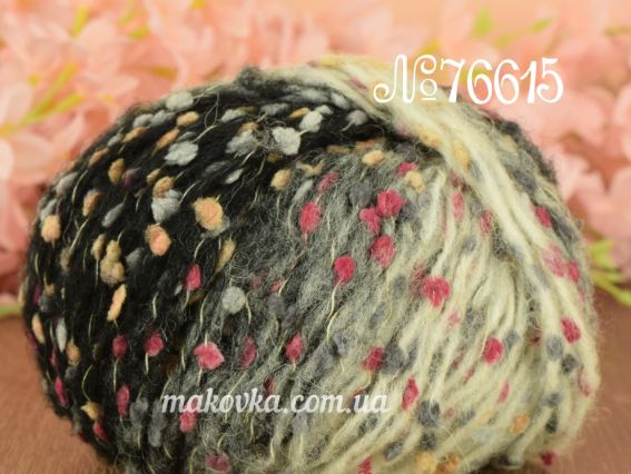 ARYA Himalaya пряжа 76615 молочно-серо-черный с борд-ми, серыми. коф. помпончики