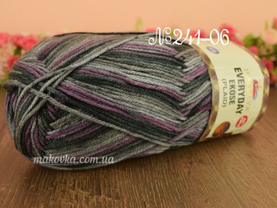 Everyday EKOSE plaid Himalaya пряжа 241-06 чер.-сер-лилов.