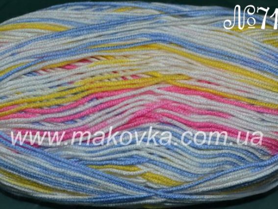 Детский акрил Everyday Babe Lux Colors Himalaya пряжа 71410 голубой, белый, желтый, ярко-розовый