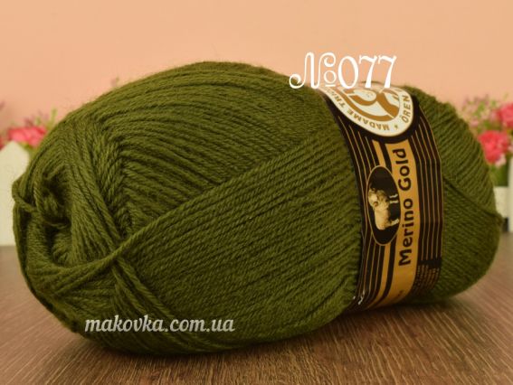 Merino Gold Madame Tricote пряжа 077 зелений болотний